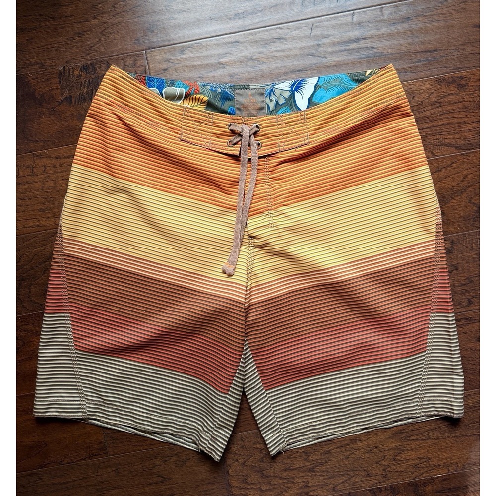 Old Navy Classic Board Shorts Men's L 34x10 Orange Yellow Striped Surf Excellent